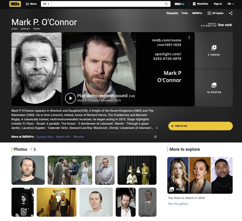 imdb english Mark P Oconnor